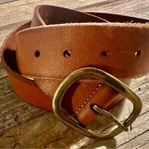 Brown Leather Belt with Brass Buckle